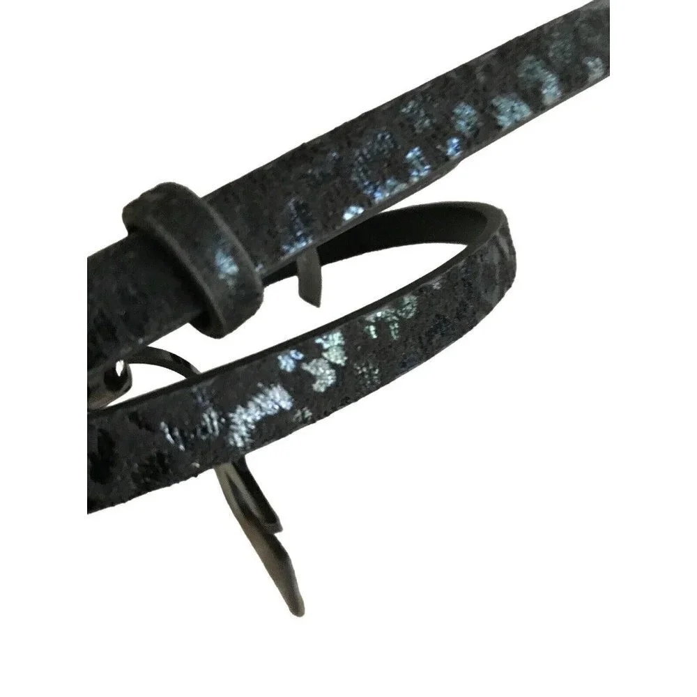 Express Belt‎ Black Metallic Animal Print Skinny Textured Faux Leather Medium